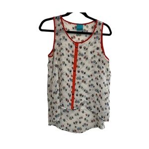 Color of Love Owl Print Sheer Sleeveless Hi Low Hem Top Blouse Womens Size M